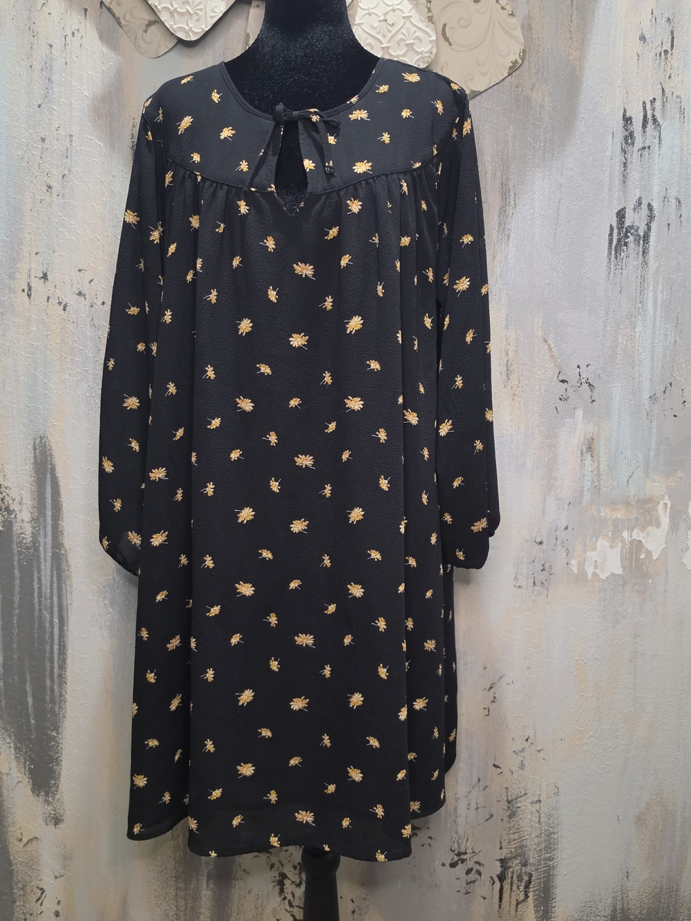 Madewell Black Midi Dress with Yellow Floral Print Size Large